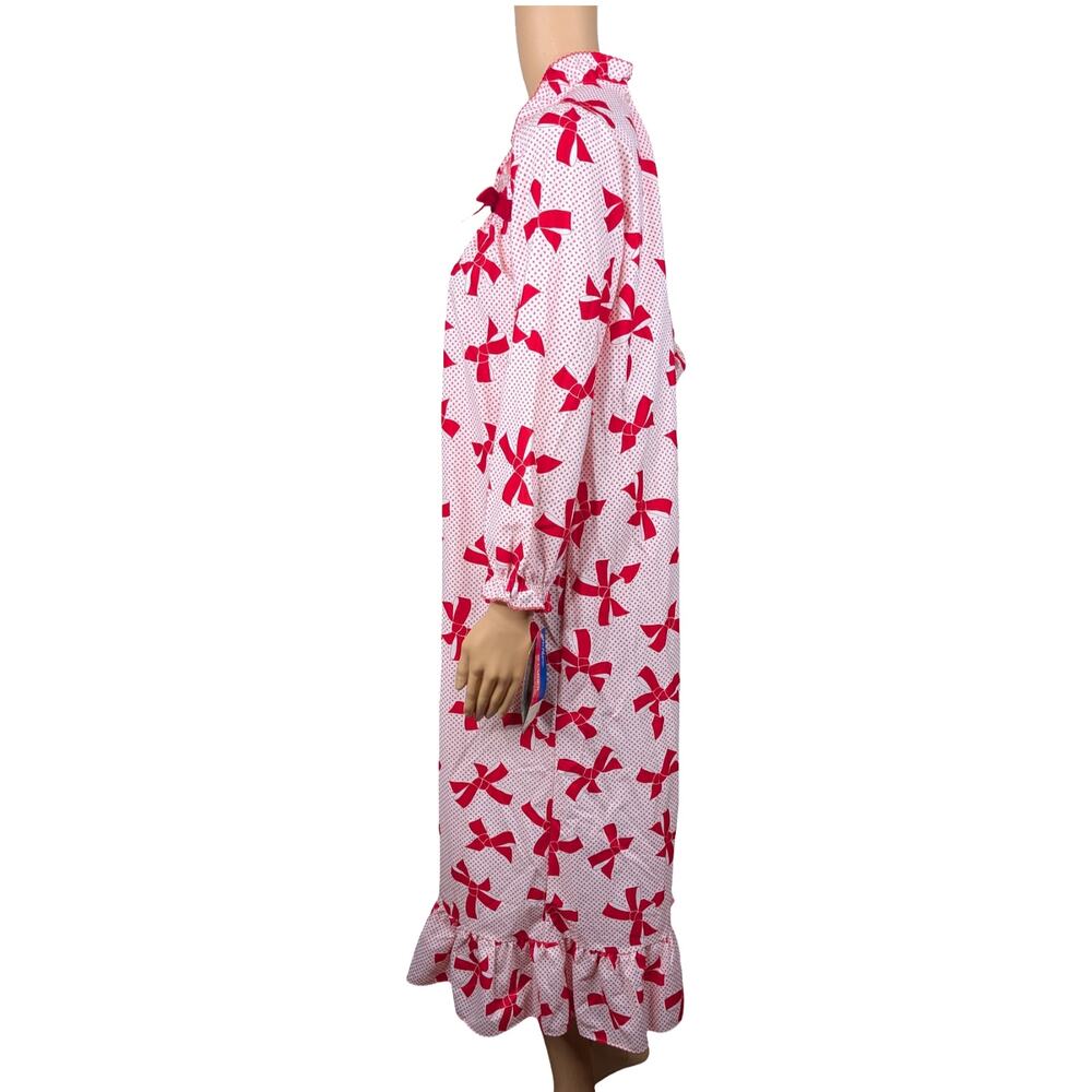 VTG NWT Her Majesty Red White Bow Star Fleece Nightgown Petite XS/S Coquette - Picture 7 of 11